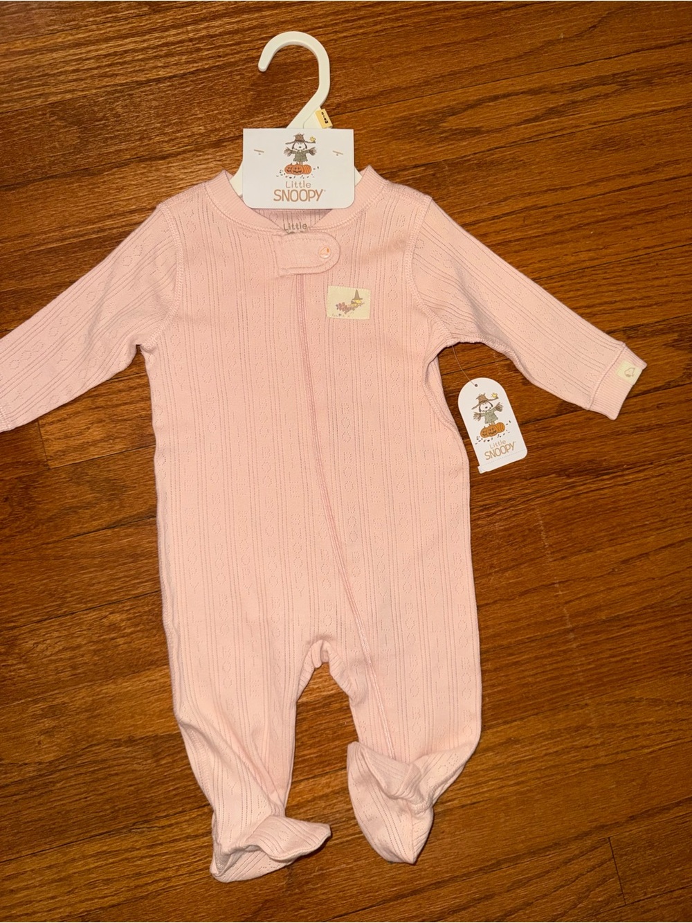 Little Snoopy Pink Ribbed Footed One-Piece